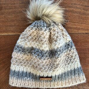 Cream and Gray Knit Beanie